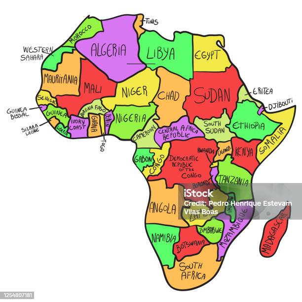 Bản Đồ Hoạt Hình Vẽ Tay Của Châu Phi Hình Minh Họa Sẵn Có - Tải Xuống