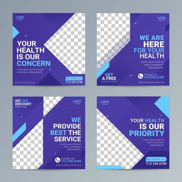 Vector illustration of Healthcare social media post template set for promotion