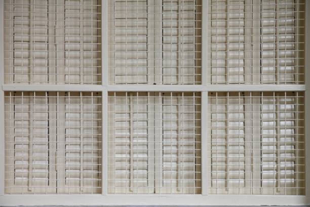 istock White wooden window with iron grid 1254808352