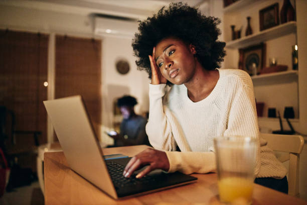 istock Overworked freelancer  woman struggling with work 1254808456