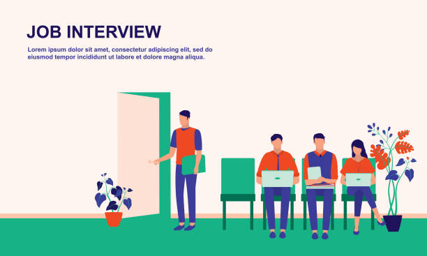 ilustrações de stock, clip art, desenhos animados e ícones de business people waiting for job interview. business, human resources and recruitment jobs concept. vector flat cartoon illustration. - chinese ethnicity latin american and hispanic ethnicity multi ethnic group business person