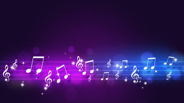 bright music notes poster multicolor music notes poster neon retro color background. designs for music flyers and posters neon music notes stock illustrations