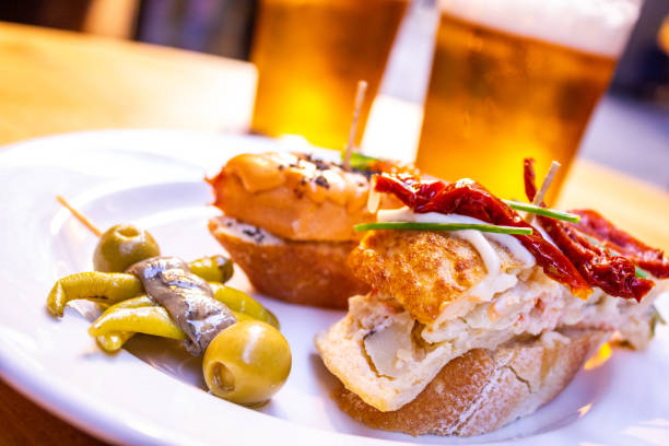 Typical Spanish aperitif with beer stock photo