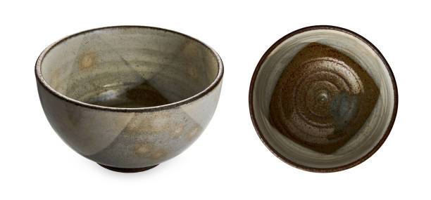 istock Vintage ceramic bowl, isolated on white background with clipping path, Side view and Top view 1254813308
