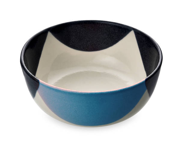 istock Empty ceramic bowl with blue and black color isolated on white background with clipping path, Side view 1254813351
