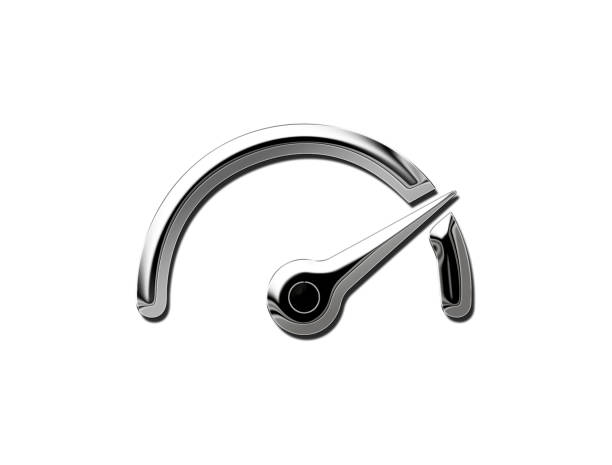 Metallic chrome isolated Speedometer, tachometer icon. Speed indicator sign. Internet car speed. Performance concept. Speedometer set. Fast speed sign. Flat simple icon -3d illustration