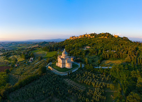 Montepulciano at sunset in Tuscany Italy