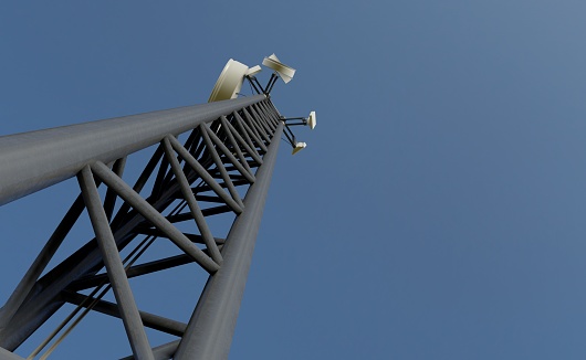 Looking up at a telecommunications 5G mast