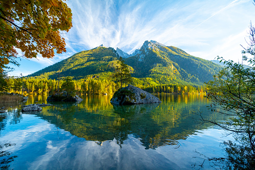 amazing alpine lake Hintersee during autumn in Germany