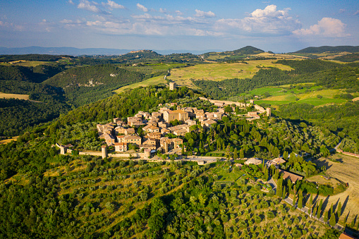 Rocca Calascio castle, medieval mountaintop fortress in Apennine Mountains landscape, travel hiking concept, Abruzzo Italy