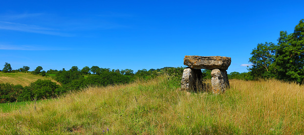 dolmen in field panorama- Aveyron in France