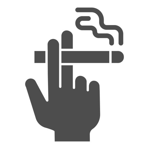 illustrazioni stock, clip art, cartoni animati e icone di tendenza di mano con un'icona solida di sigaretta, concetto di fumo, segno di sigaretta che tiene a mano su sfondo bianco, icona della mano del fumatore in stile glifo per il concetto mobile e il web design. grafica vettoriale. - e cigarette