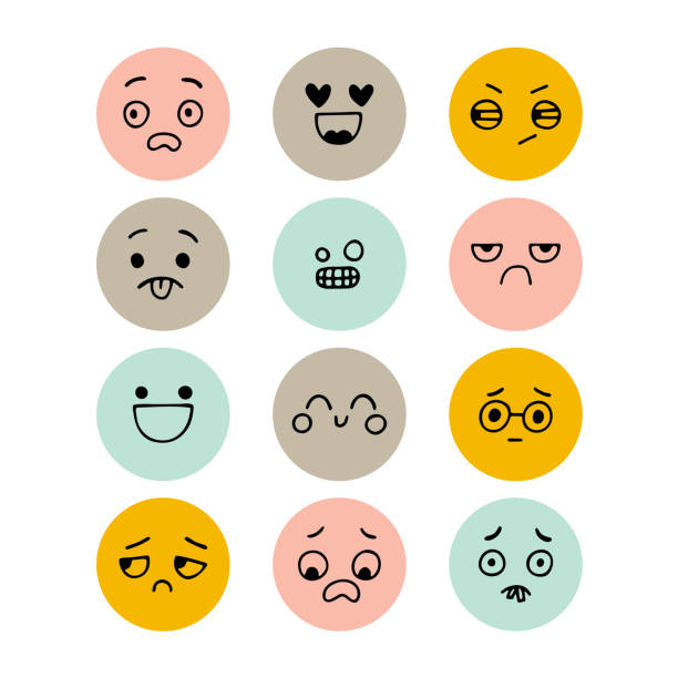 Set of hand drawn funny smiley faces. Kawaii style. Sketched facial expressions set. Emoji icons. Collection of cartoon emotional characters Set of hand drawn funny smiley faces. Kawaii style. Sketched facial expressions set. Emoji icons. Collection of cartoon emotional characters. Vector illustration drawing of the how to draw a crying face stock illustrations