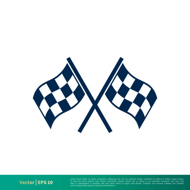 ilustraciones, imágenes clip art, dibujos animados e iconos de stock de diseño de ilustración de la plantilla de logotipo vectorial del icono de la bandera de la raza. vector eps 10. - checkered flag flag auto racing starting line