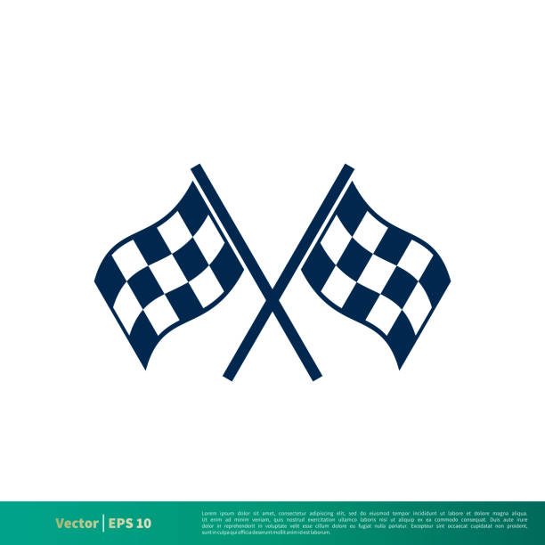 ilustrações, clipart, desenhos animados e ícones de design de ilustração do modelo de logotipo do vetor do ícone da bandeira de corrida. vetor eps 10. - checkered flag flag auto racing starting line