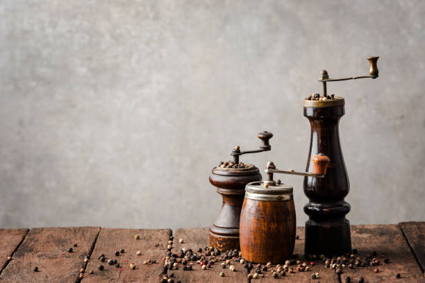 istock Collection of vintage pepper mills with copyspace 1254833737
