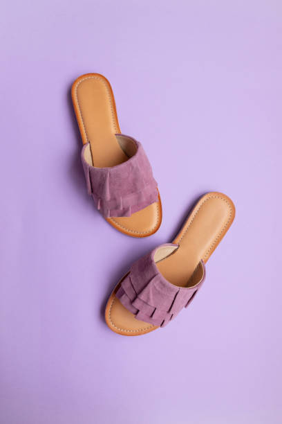 Stylish new shoes on a colored background, top view. Top view, flat lay