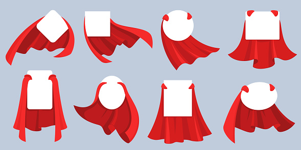 Red Hero Cape Label White Empty Badges With Super Hero Power Man Cloak  Cartoon Vector Mockup For Kids Product Advertising Stock Illustration -  Download Image Now - iStock