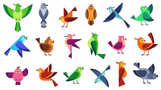 stockillustraties, clipart, cartoons en iconen met platte vogels. vliegende chickadees vogel, tweeting duif en wilde mus. de vectorillustratieet van de dieren van het wild - sparrows