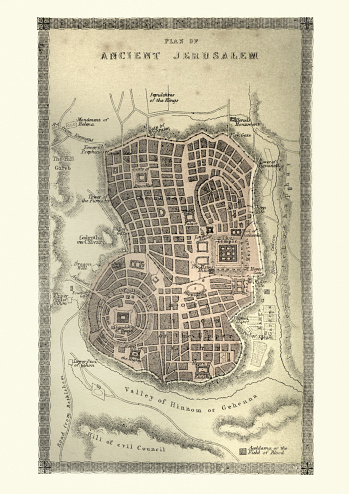 Vintage illustration of Antique plan of Ancient Jerusalem