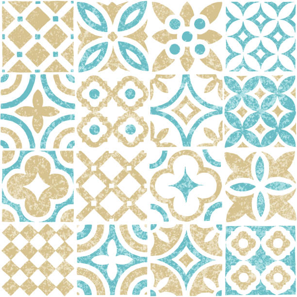 Seamless vintage pattern. seamless vintage pattern, set of ceramic square tiles, cute summer print, grunge texture, pastel shades, vector illustration moroccan culture stock illustrations