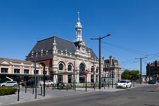 Valenciennes, France - June 23 2020: The Valenciennes station is a railway station on the lines from Fives to Hirson, Douai to Blanc-Misseron and Lourches to Valenciennes. It is located near the city center of Valenciennes, sub-prefecture of the Nord department, in the Hauts-de-France region.