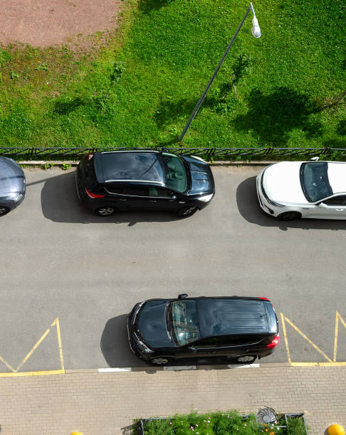 istock Public car parking, residential area 1254844546