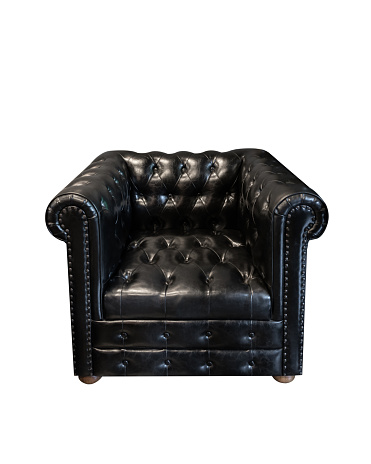 Classic black leather armchair. Isolated on white background