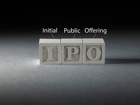 White blocks with the word IPO ,Initial public offering. Business and finance concept