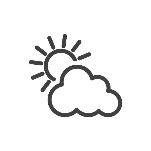Vector illustration of Icon sun behind the cloud. Minimalistic image. Isolated vector on a white background.