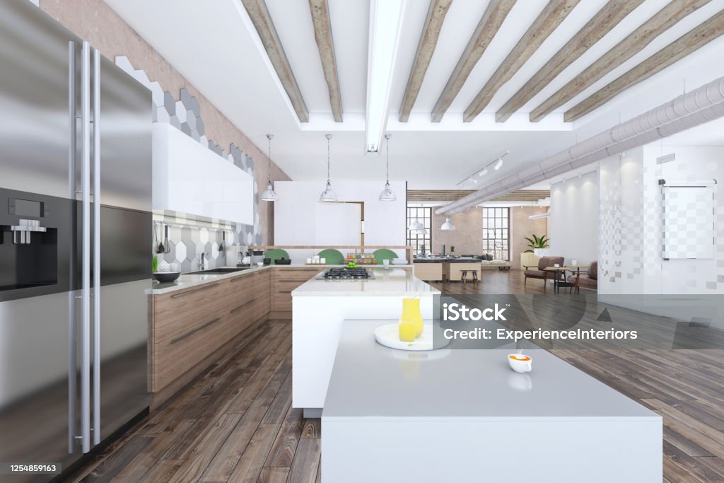 Modern Open Plan Office Interior Kitchen Stock Photo - Download Image ...