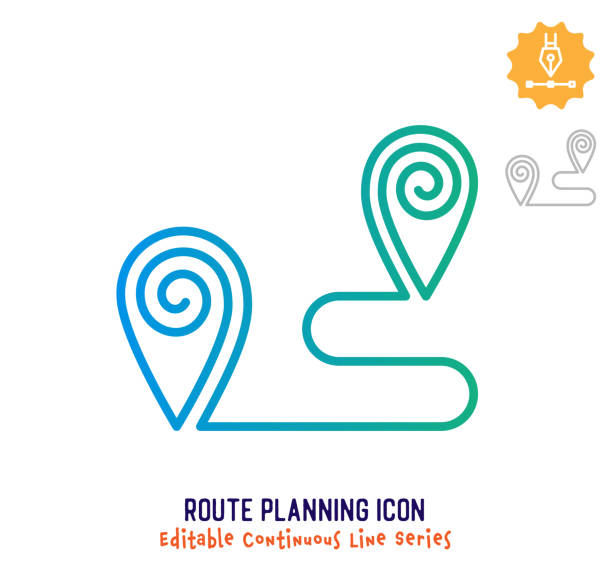 illustrations, cliparts, dessins animés et icônes de ligne de planification continue ligne de course modifiable - map road trip