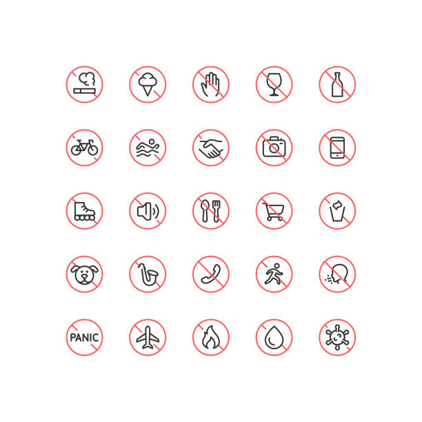Don't Do Not Sign Outline Icons Editable Stroke Set of do not sign outline vector icons. Every icon is grouped. Editable stroke. alcohol drink stock illustrations