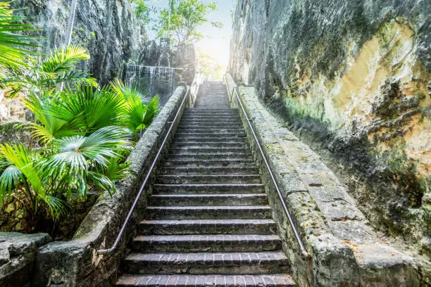 Photo of Old limestone staircase in Nassau, Bahamas.