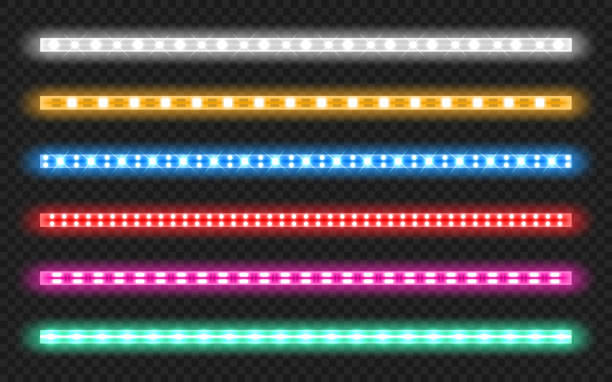 ネオングロー効果を持つ導かれたストリップのベクトルセット - led pattern in a row blue点のイラスト素材／クリップアート素材／マンガ素材／アイコン素材