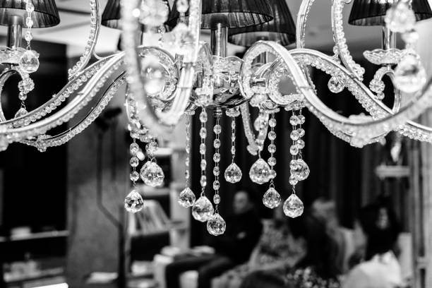 istock Chandelier with decorative diamonds black and white 1254863763