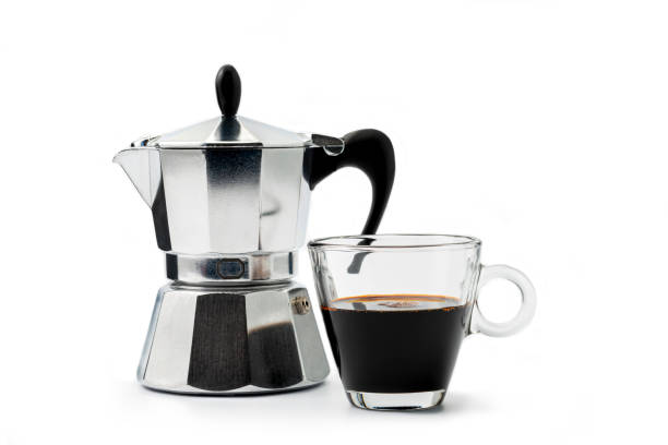 istock Moka coffee pot and espresso glass 1254864271