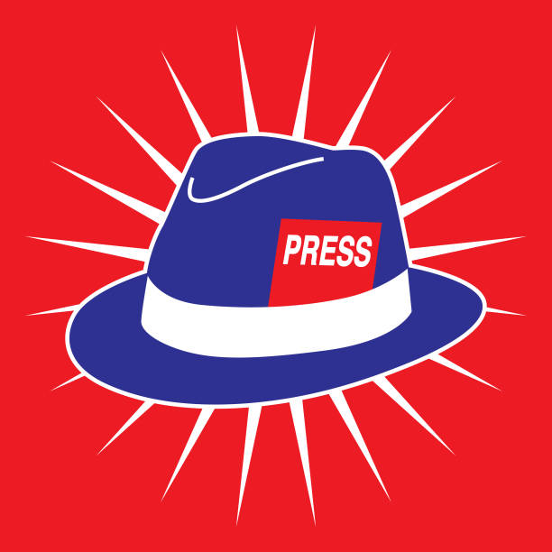 Patriotic Hat With Press Card Icon Vector illustration of a blue PRESS hat with a white burst on a dea square background. anchor free pic stock illustrations