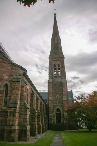 istock Bell tower of a historic brick church 1254865205