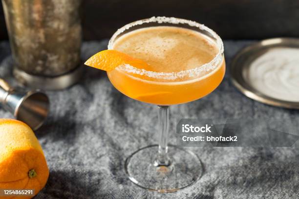 Boozy Orange Sidecar Cocktail Stock Photo - Download Image Now - Side Car Cocktail, Sidecar, Drink