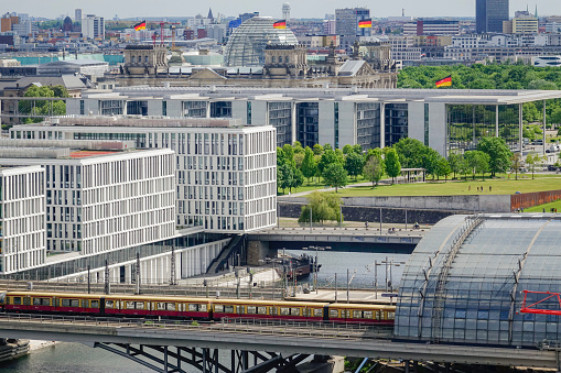 View over Berlin, Government Quarter, Central Station, Reichstag