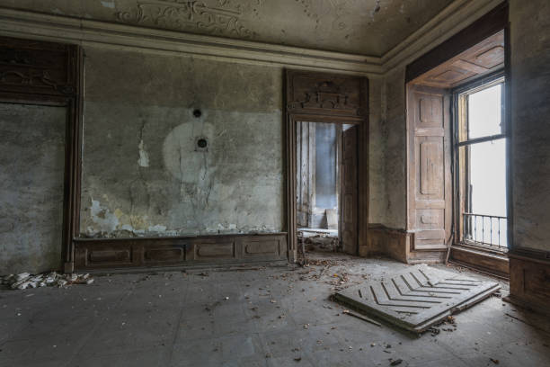 istock room with wood engravings in a closed 1254868142