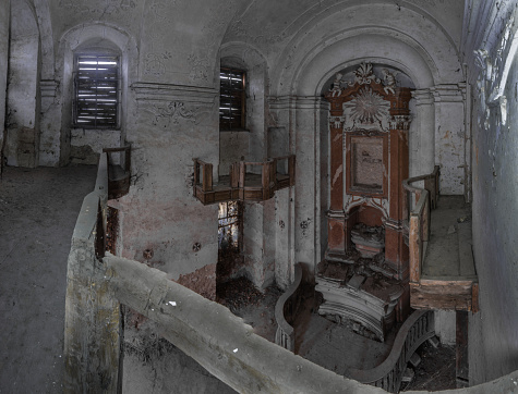 old abandoned church view from above panorama