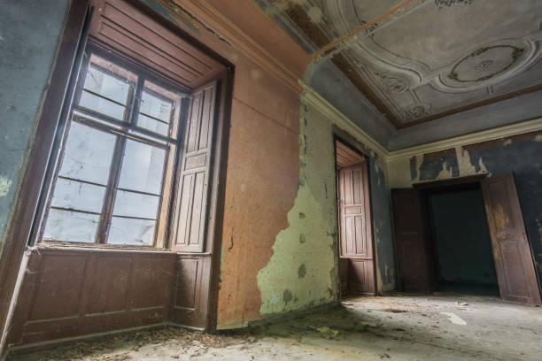 istock wood cladding in a room of a closed 1254868180