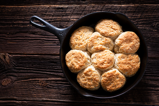 Homemade Buttermilk Biscuits in a Cast Iron Skillet