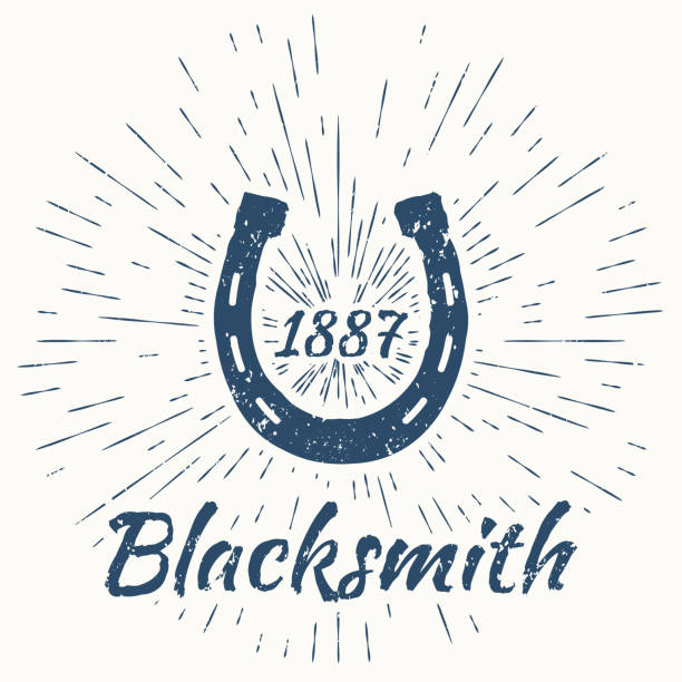 horseshoe and vintage sun burst frame. Blacksmith emblem