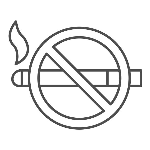 禁煙サイン細線アイコン、ニコチンコンセプト、白い背景に喫煙禁止サイン、モバイルコンセプトとウェブデザインのためのアウトラインスタイルで喫煙禁止シンボル。ベクターグラフィッ� - 紙巻煙草 イラスト点のイラスト素材／クリップアート素材／マンガ素材／アイコン素材