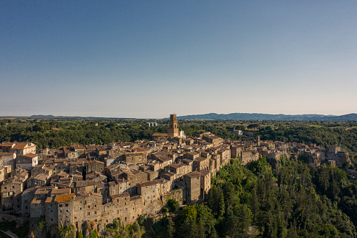 Aerial view of the town of Pitigliano in Grosseto Tuscany Italy