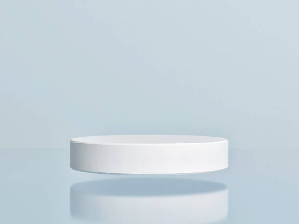 istock Mock up abstract geometric podium for product presentation, blue background 1254875307