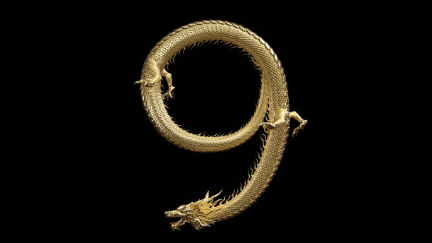 istock 3D Chinese Dragon pose in shape letter number nine with 3d rendering,The legend animal from asia. 1254875432